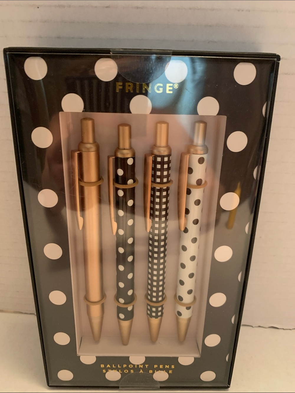 Fringe Studio Polka Dot Gold Black White Ballpoint Pen Set